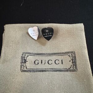 Gucci Two-Tone Heart Stud Earrings - Silver and Black